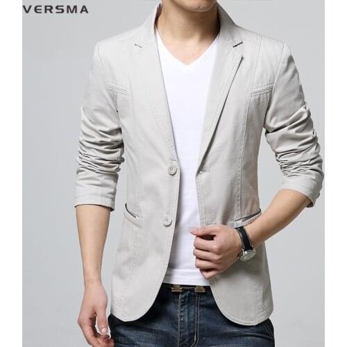 VERSMA 2017 Black Beige 2 Buttons Blazer Suit Dress Jacket Coat Men High Quality Cotton Fashion Slim Fit Suits Blazers for Boys