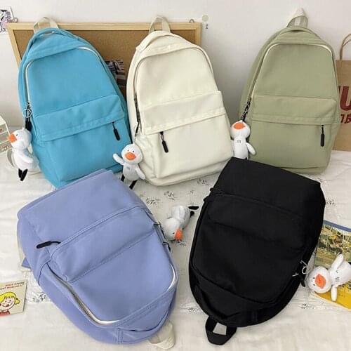 Waterproof Nylon Women Backpack Large Capacity Travel Bag College School Backpack for Teenage Girls Solid Color Laptop Backpack