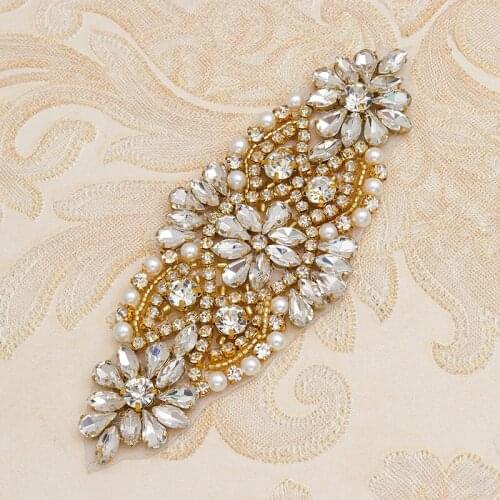 WENXI 10PCS Handmade Rose Gold Crystal Rhinestones Appliques Patch For Wedding Dress Sash Rhinestones Appliques Accessory WX850