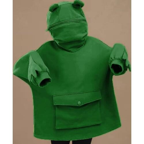 Lovely Anime Froggys Hoodie Fashion Women Stitching Three-Dimensional Cute Design Pullover Sweatershirt Kawaii Harajuku Jacket