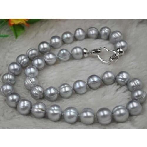 Ladys new design 17" 11-12mm gray baroque freshwater pearl necklace
