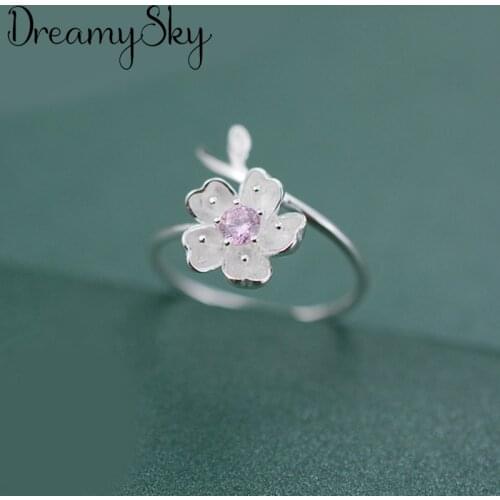Summer Bohemian Pink Crystal Flower Ring For Women Female Fashion Finger Rings Korean Rings Girl Party Gift Gothic Jewelry