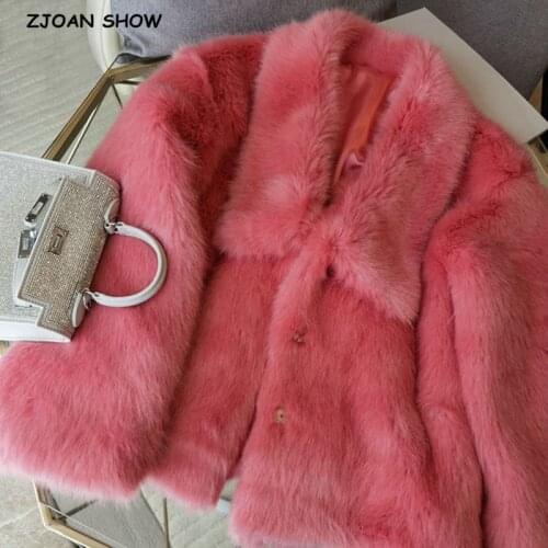 2020 Winter Cozy Square Lapel Hairy Shaggy Faux Fur Coat pink Trendy Women Long sleeve Furry Fur Warm Jacket Short Outerwear
