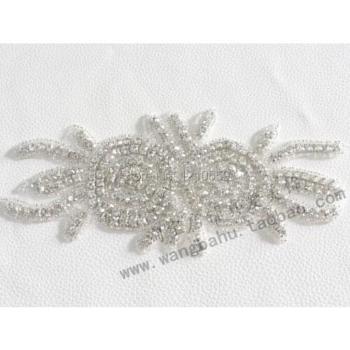 1 Piece Crystal Silver Beaded Designer Beaded Applique Patches for Shoes Decoration