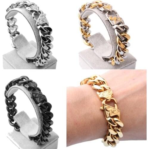 13/15mm High Quality Trendy Silver Color/Gold/Black Stainless Steel Cuban Curb Chain Mens Womens Bracelet Wristband 7-11inch