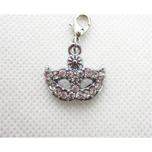 20pcs Rhinestone Crystal Mask Lobster Clasp Dangle Charms DIY Jewelry Bracelets Necklace Pendants Hanging Floating Charms