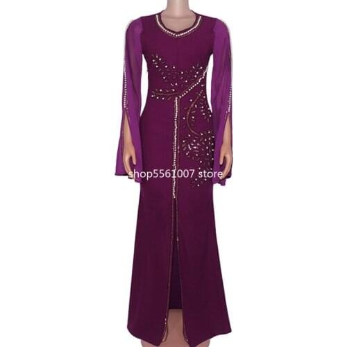 2021 Elegant V-Neck African Party Chiffon Mermaid Dresses Fashion Traditional Party Rhinestone Evening Party Dress For Women