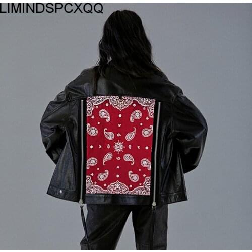 2021 Star Style Black Red Faux Leather PU Jackets Long Sleeve Loose Street Motobiker Coats Punk Fashion Outerwear Womens 40-80KG