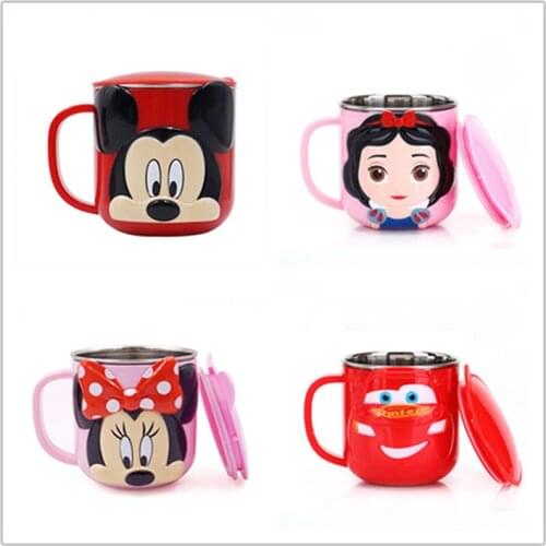280mL Disney 3D Cartoon Water Cup 304 Stainless Steel Mug Children Milk Coffee Drinkware with Lid Handle Office Home Mugs