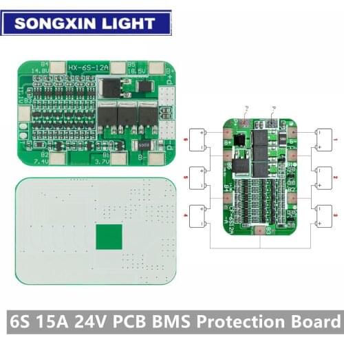 6S 15A 24V PCB BMS Protection Board for 6 Pack 18650 Li-ion Lithium Battery Cell Module DIY Kit