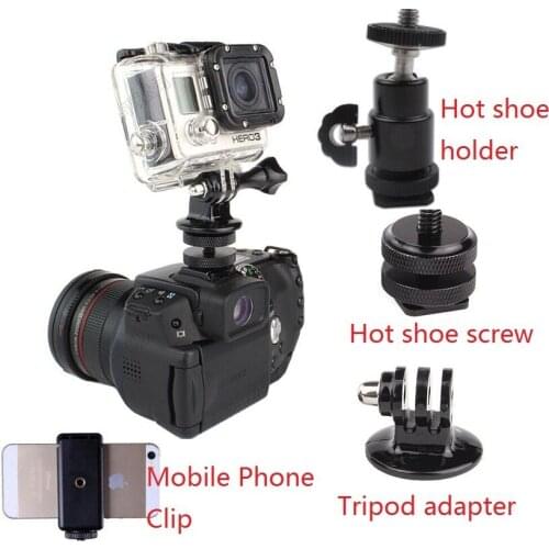 Clownfish Tripod Mount Adapter 1/4 inch Hot Shoe Holder Screw Cellphone Clip for Gopro Canon Nikon SLR Hero7 6 5 4 3 sj6/7/8 H9R