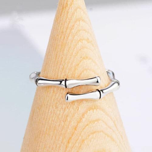 ANENJERY 925 Sterling Silver Fashion Simple Bamboo Joint Thai Silver Ring Bones Opening Rings For Women Jewelry Wholesale S-R569
