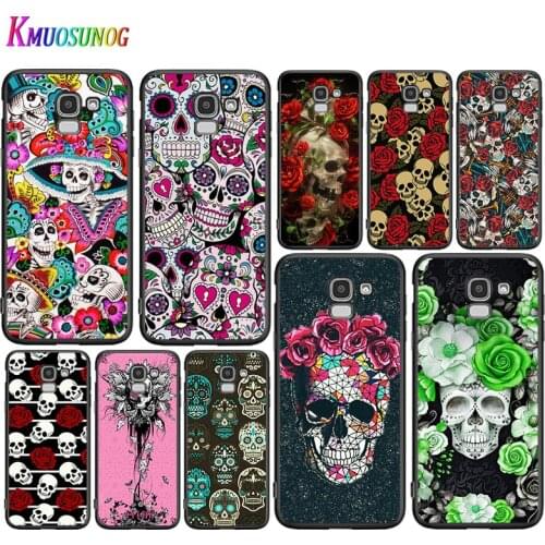 Art Flower Skull Cover for Samsung Galaxy J8 J7 Duo J6 J5 Prime J4 Plus J3 J2 Core 2018 2017 2016 Black Soft Phone Case