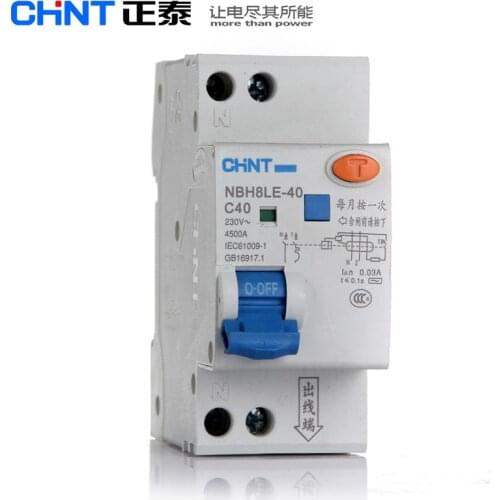 CHINT NBH8LE-40 1P+N RCCB Residual Current Circuit Breaker Leakage Protection 40A DPN DZ267 DZ30 Leakage Switch ELCB