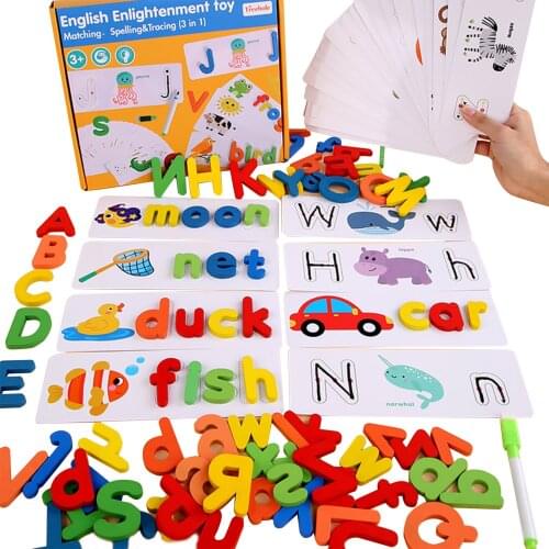 Wooden Alphabet Letter Learning Cards Set Word Spelling Practice Game Toy English Letters Spelling Card Word Toys