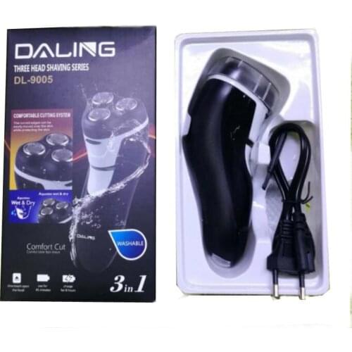 DL-9005 3in1 Floating Rotary 3 Head Shaver Washable Electric Shaver Beard Rechargeable Razor Machine with LED Torch Flashlight