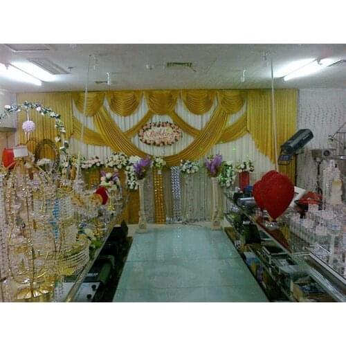 Elegant cheap wedding backdrop gold ice silk fabric curtain decoration swags size and color can be customized B