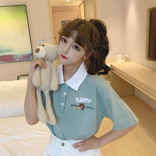 Womens T-shirts Tops Japanese Kawaii Ladies Ulzzang Loose Casual Letter Print T-shirt Female Korean Harajuku Clothes For Women