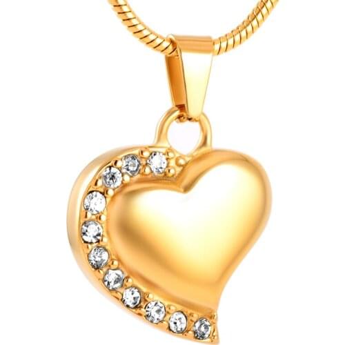 IJD8018 Gold,Rose Gold Stainless Steel Crystal Heart Memorial Cremation Pendant for Ash Necklace Keepsake Urn Jewelry Wholesale