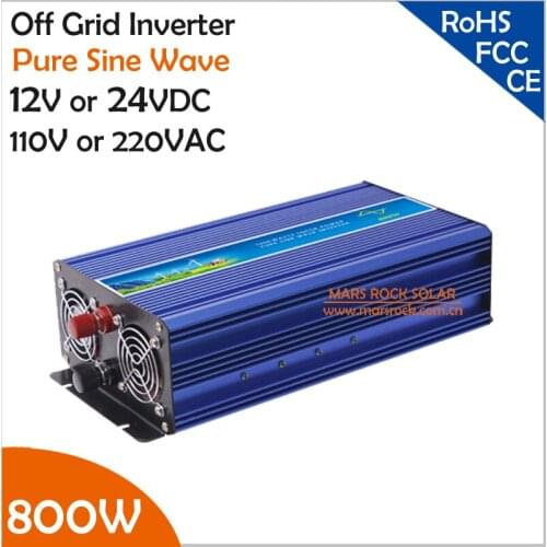 800W Off Grid Inverter, Surge Power 1600W 12V/24VDC to 110V/220VAC Pure Sine Wave Single Phase Inverter for Solar or Wind System