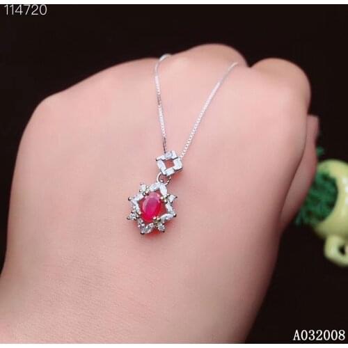 KJJEAXCMY fine jewelry 925 Silver inlaid Natural ruby Gemstone vintage necklace luxury ladies pendant support check