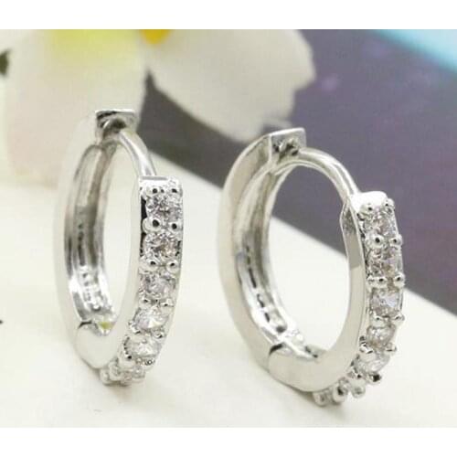 Korean Zircon Circle Earrings Round Silver plated color Stud Earrings For Women New Crystal Metal Earing Jewelry A288