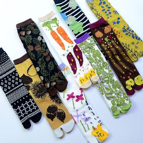 Fashion Japanese Cotton Cartoon Split Toe Tabi Socks Men Women Left Right Different Socks Cute Two Fingers Flip Flops Hosiery