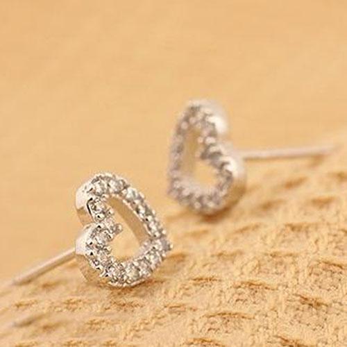 Fashion Lady Rhinestone Hollow Heart Silver Plated Ear Stud Earrings Jewelry Inlaid Ear Stud Earrings For Women Girls