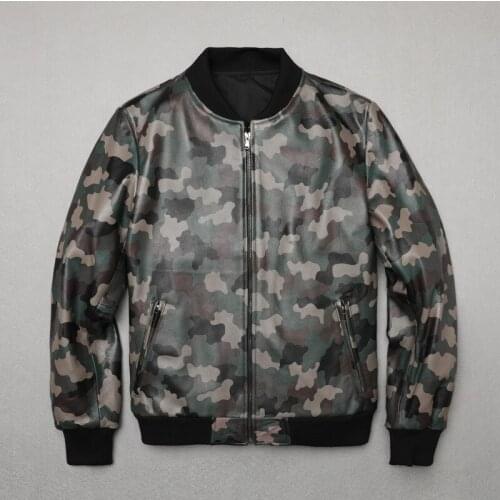 Factory 2020 Cheap sales Men Genuine Leather Jacket Real Sheepskin Camouflage baseball Jackets Free Shipping