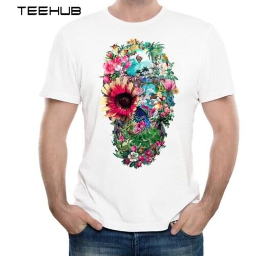 2019 Mens New Fashion Flower Skull Printed Short Sleeve T-Shirt Summer Cool Tops Soft Tee