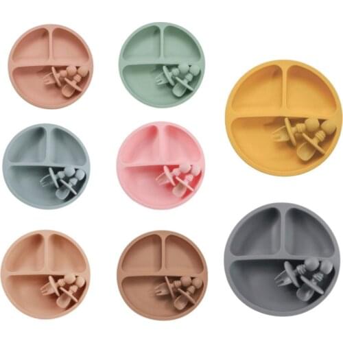 3PC/Set Silicone Plate Fork Spoon Baby Tableware Set Food Grade BPA Free Childrens Feeding Set