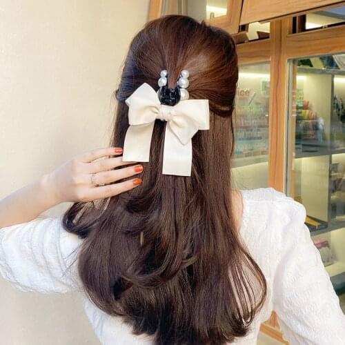 Temperament, scratching web celebrity style pearl bow clip girl head hairpin clip hair clip shark mouth headdresshigood