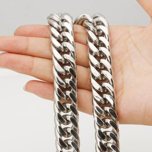 18mm Stainless Steel Silver Color Polished Huge Cuban Curb Chain Mens Necklace Or Bracelet Bangle Punk Jewelry 7"-40" Xmas Gift