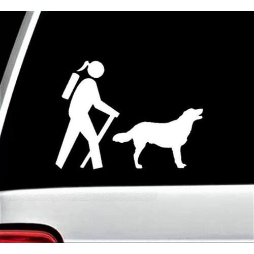 Hiking Hiker Girl w/ Golden Labrador Retriever Dog Decal Sticker