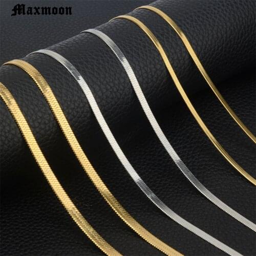 MAXMOON Width 3mm Stainless Steel Flat Necklace Gold Waterproof Filmy Snake Chain Men Gift Jewelry Various Length
