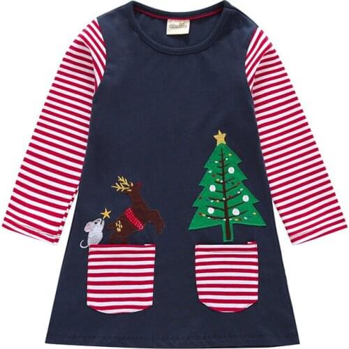 Striped Christmas Girls Dress Long Sleeve Fall Winter Kids Outwear Childrens Clothes