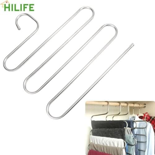 Wardrobe Organizer Stainless Steel Trousers Hanger Multifunction Pants Closet Belt Holder Rack S-type 5 Layers