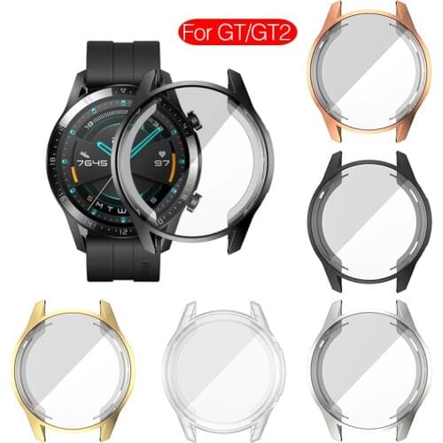 Silicone Case For Huawei Watch GT GT2 46mm Screen Protector Plating Soft cover Case For huawei GT 2 band SmartWatch fundas couqe