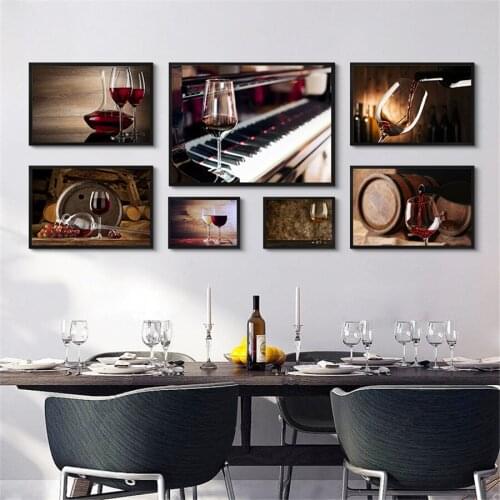 Modern Wall Art Cheese and Wine Glass Posters and Prints Canvas Painting Scandinavian Art Picture For Living Room Kitchen Decor