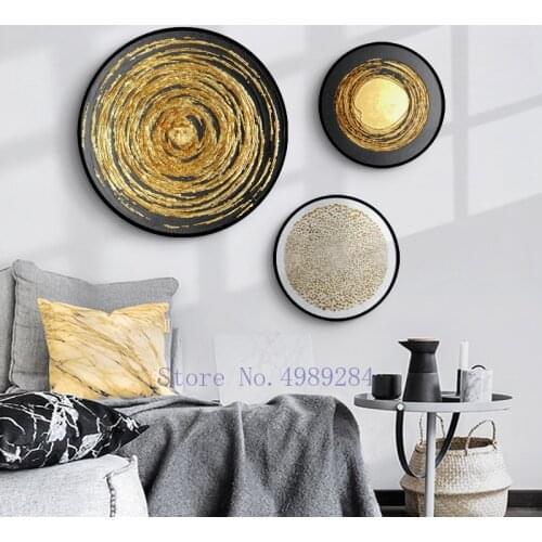 Modern Wall Hanging Art Paintings Abstract Modern Home Cartoon Background Wall Round Picture Frame Golden Decoration Home