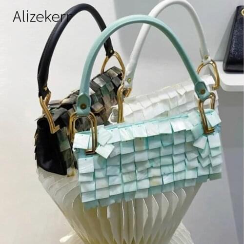 Natural Shell Shoulder Bags Women 2021 New Elegant Luxury Designer Handmade Square Sequin Underarm Bags Wedding Purses For Bride