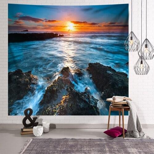 Tropical Palm Tree Leaves Tapestry Wall Hanging Seaside Sunset Landscape Tapestries Yoga Beach Towel Mat Bohemian Decor for Home