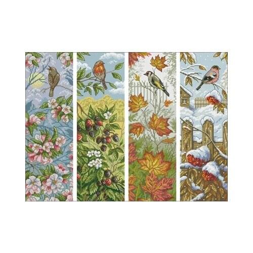 Vertical version of four seasons birds Counted Cross Stitch 11CT 14CT 18 DIY Chinese Cross Stitch Kit Embroidery Needlework Sets