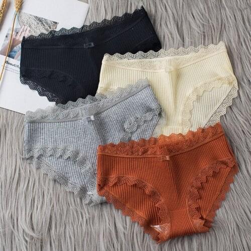 Women Underwear High Quality Sexy Lace Women Panties Pure Cotton Striped Solid Lingerie Underwear Female