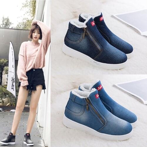 Winter Shoes Women Denim Snow Boots Platform Warm Fleeces Classic High Top Round Toe Flat Casual Shoes Sneakers zapatos de mujer