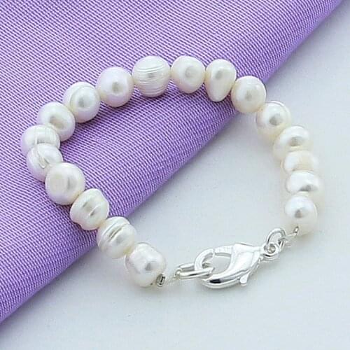 High Quality 925 Sterling Silver Natural Freshwater Pearl Charm Bracelet For Women Lady Trendy Jewelry