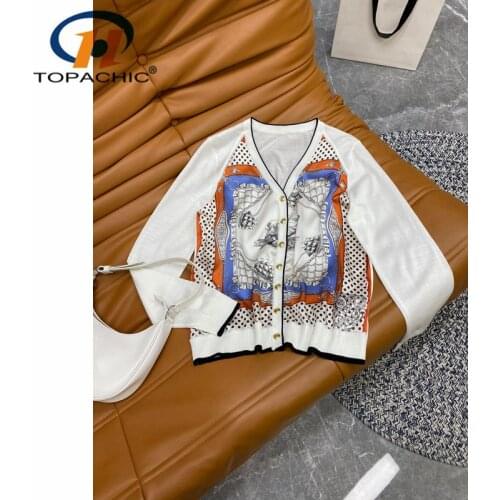 8.24 High End Vintage Polka Dot Print Silk Spliced V-Neck Long Sleeve Wool Knit Comfortable Cardigan Female