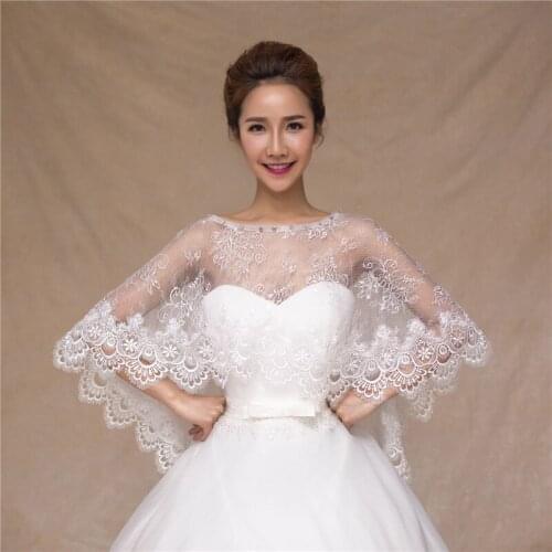 Women Lace Bolero Wedding Short Scoop Neckline Appliqued Edge Crystal Beaded Front Long Back Bridal Jacket