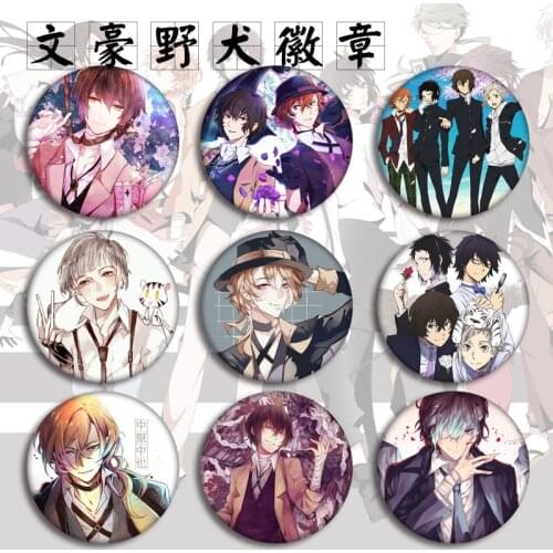 1pc Anime badges literary Bunny Atsushi Stray Dogs dazai osamu 58mm Badegs Brooch Icons
