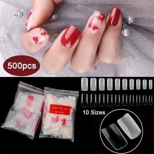 10 Sizes Ellipse Short Clear Natural French Fake Nails Pointy Full Cover False Nail Tips Almond Shape Acrylic Nail Art